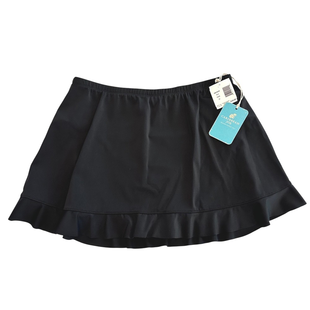 Caribbean Joe‎ Women's Black Ruffle Swim Skirt Skirtini Bottom Size 16 NEW